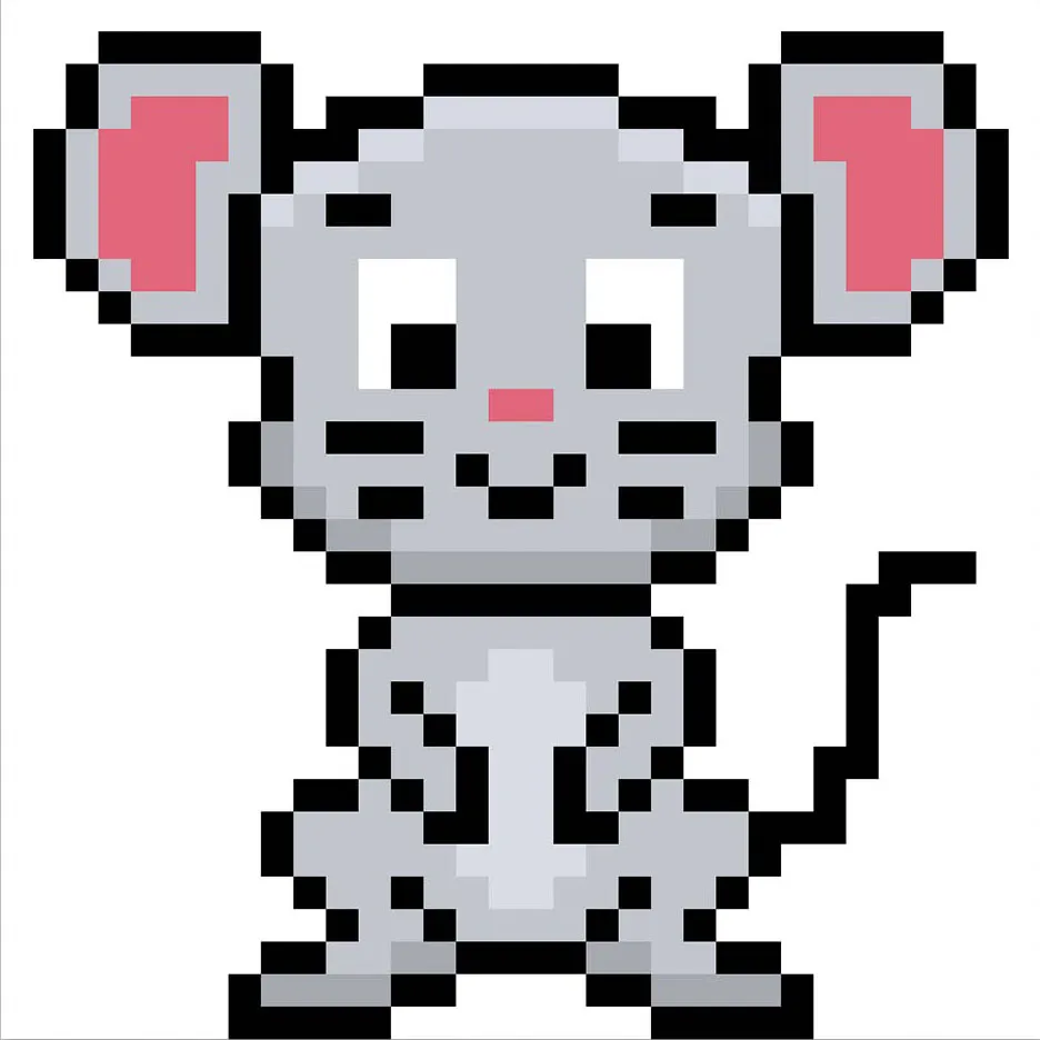 Ratón Kawaii en pixel art sobre fondo transparente