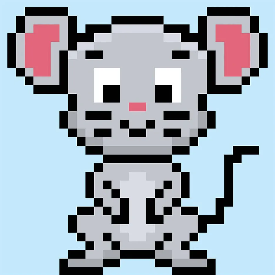 Lindo ratón en Pixel Art sobre fondo azul