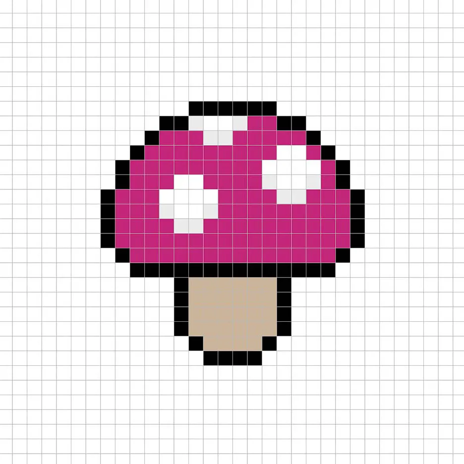 Champignon en pixel art simple avec des couleurs unies