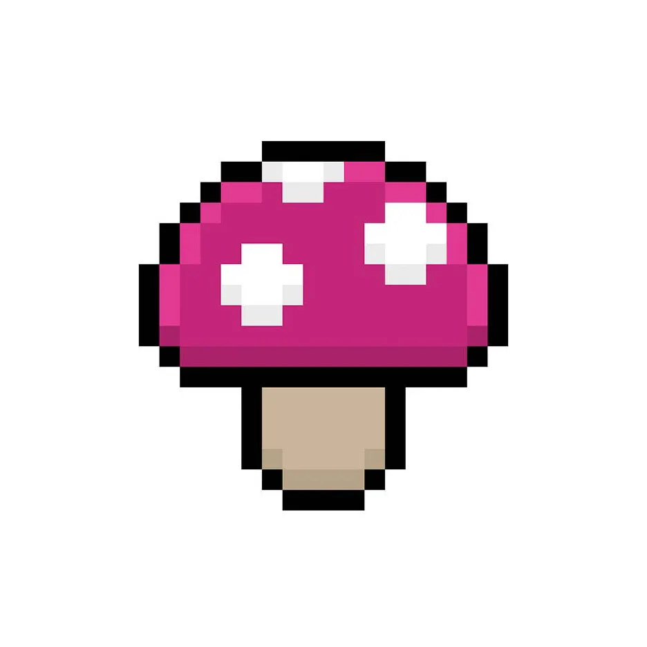 Champignon en pixel art kawaii sur un fond transparent