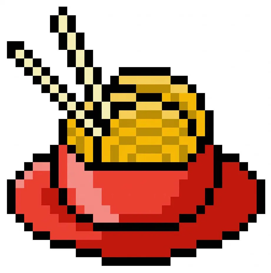 Fideos en pixel art kawaii sobre un fondo transparente