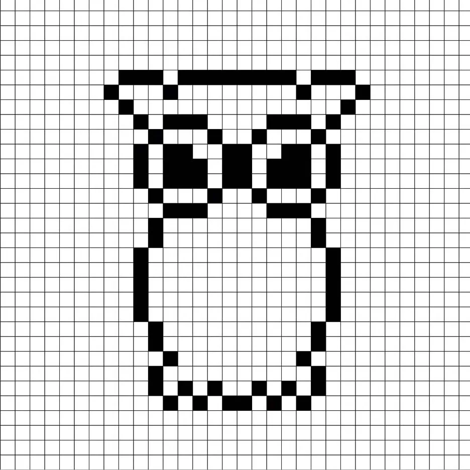 An outline of the pixel art owl grid similar to a spreadsheet