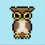 Cute Pixel Art owl on Blue Background