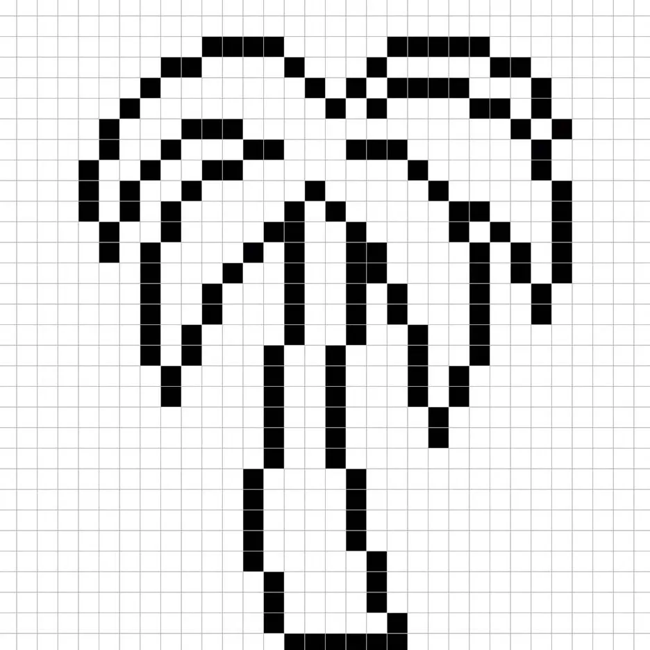 Un contorno de la cuadrícula de la palma en pixel art similar a una hoja de cálculo