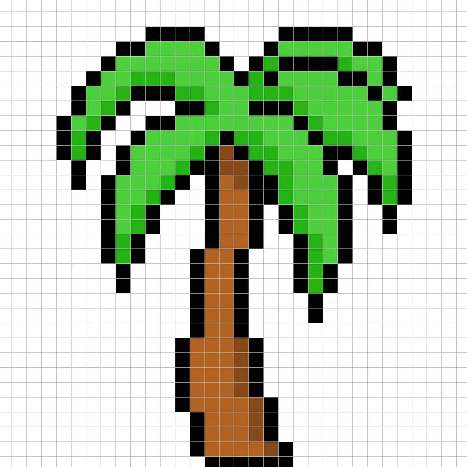 Palma en pixel art de 32x32 con sombras para darle profundidad