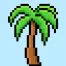 Cute Pixel Art palm tree on Blue Background