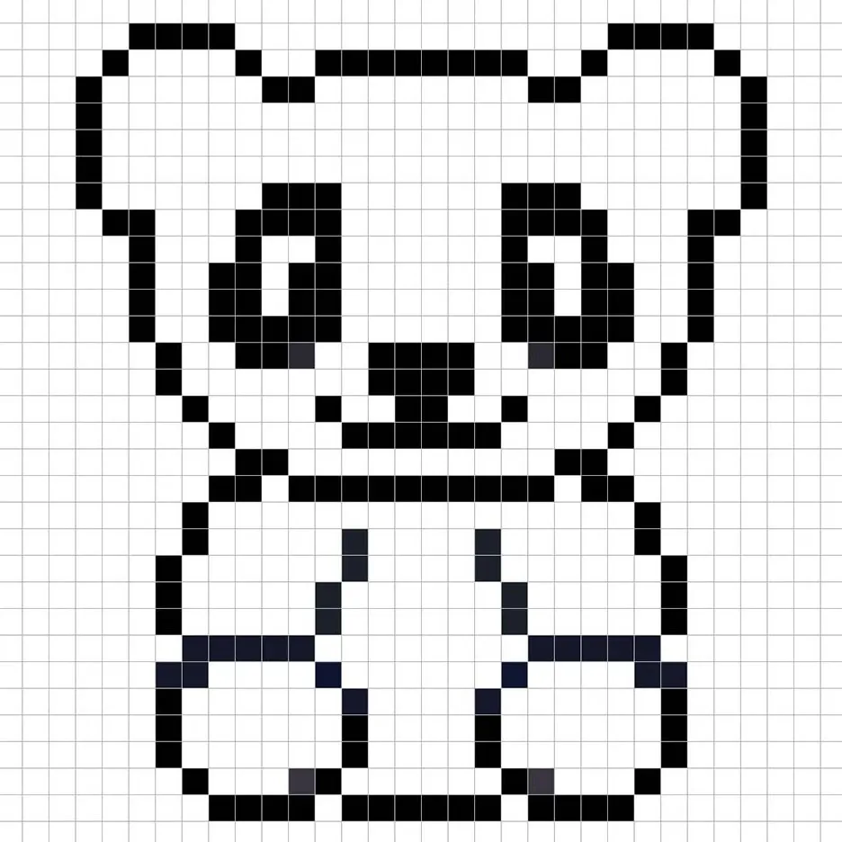 An outline of the pixel art panda grid similar to a spreadsheet