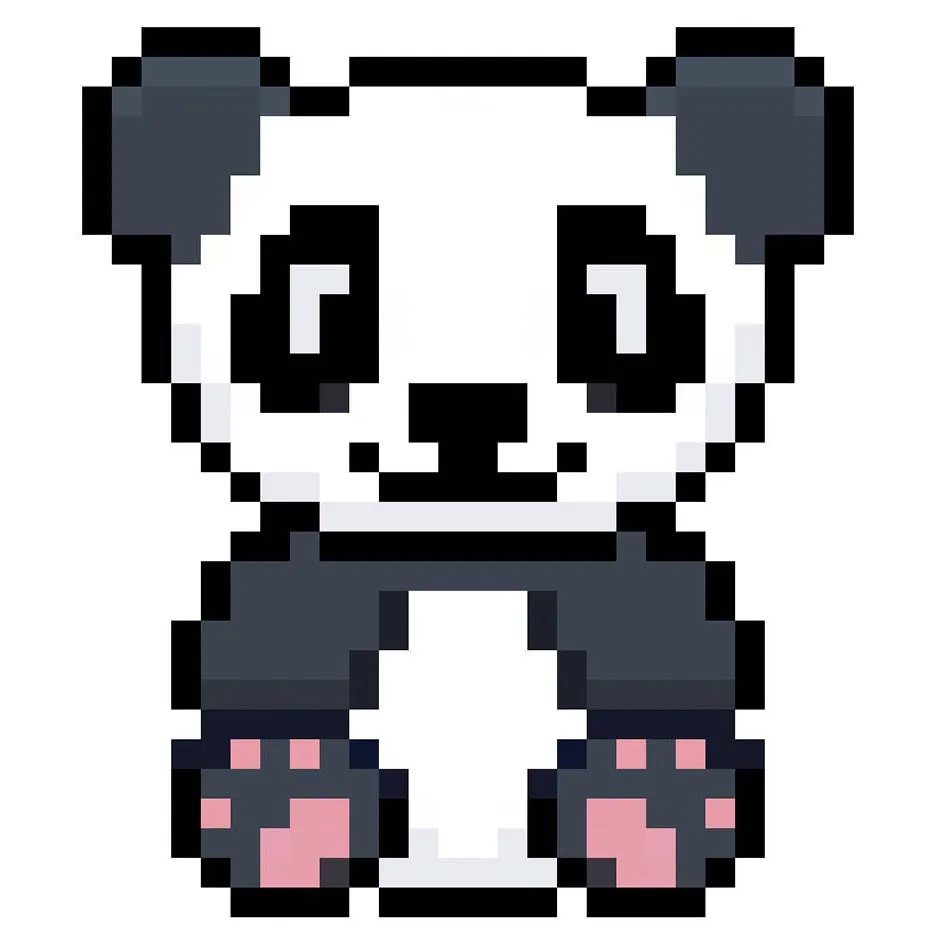 Kawaii pixel art panda on a transparent background