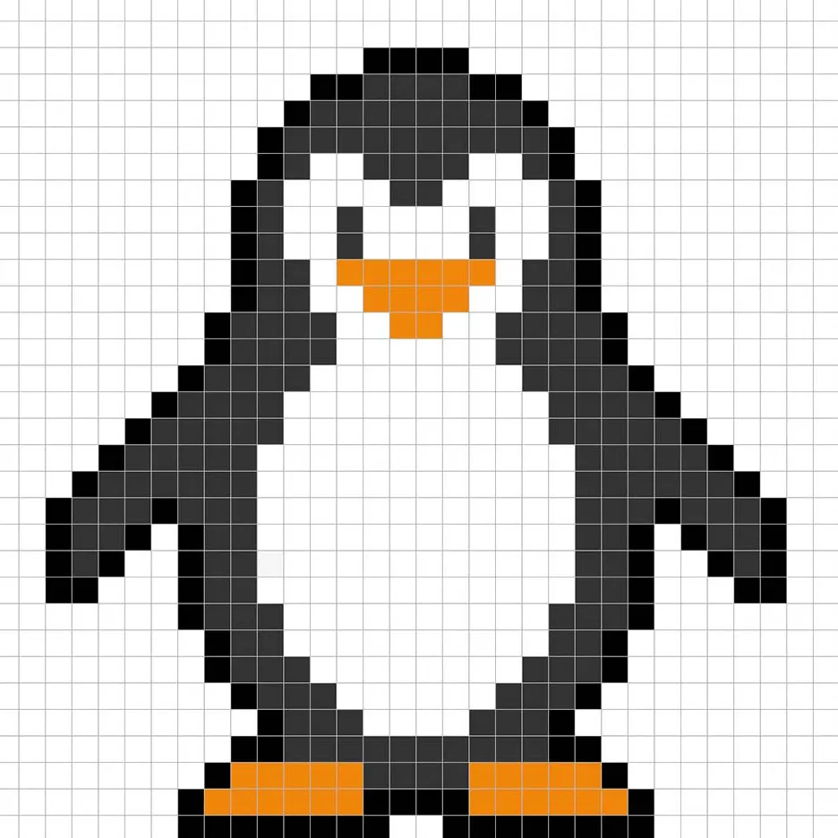 Pingouin en pixel art simple avec des couleurs unies