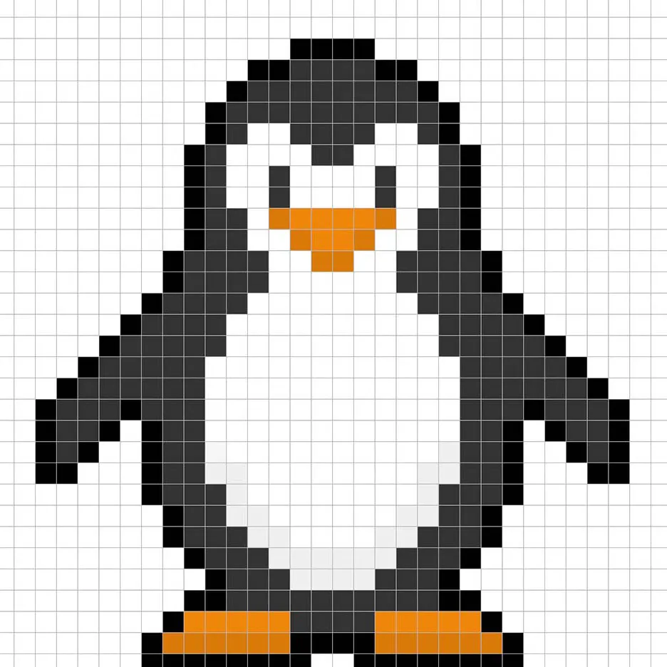 Pingouin en pixel art 32x32 avec des ombres pour donner de la profondeur à le Pingouin