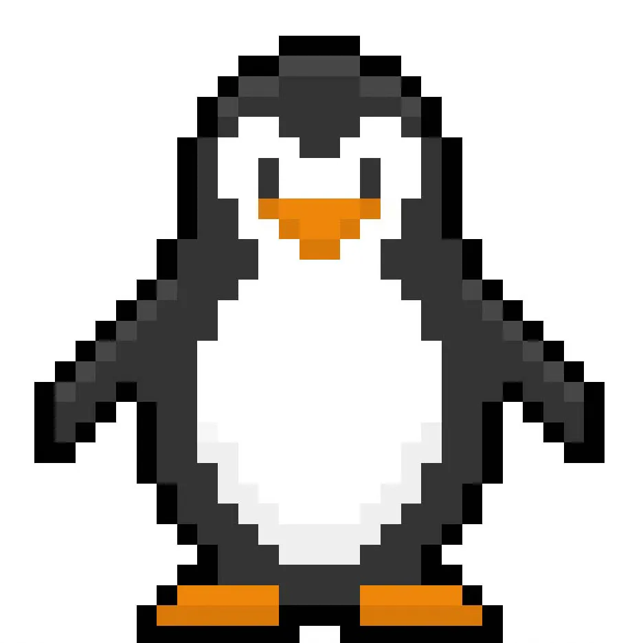 Pingouin en pixel art kawaii sur un fond transparent