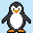 Cute Pixel Art penguin on Blue Background