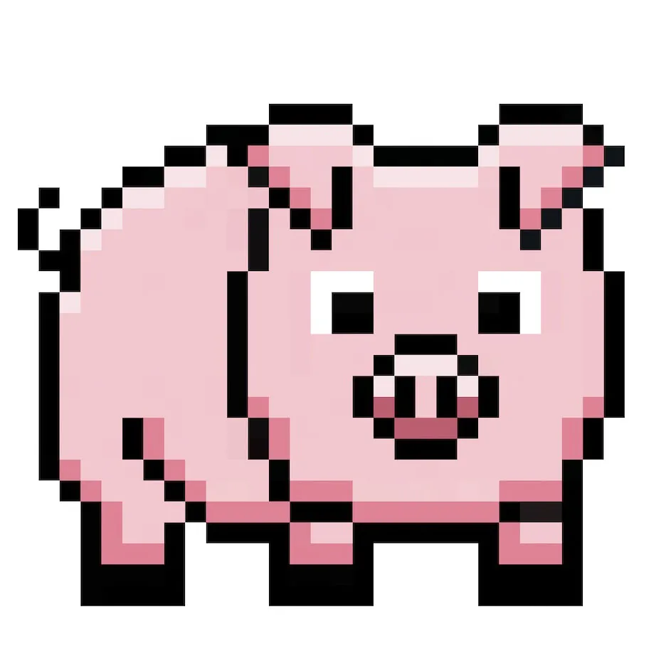 Cerdo en pixel art kawaii sobre un fondo transparente