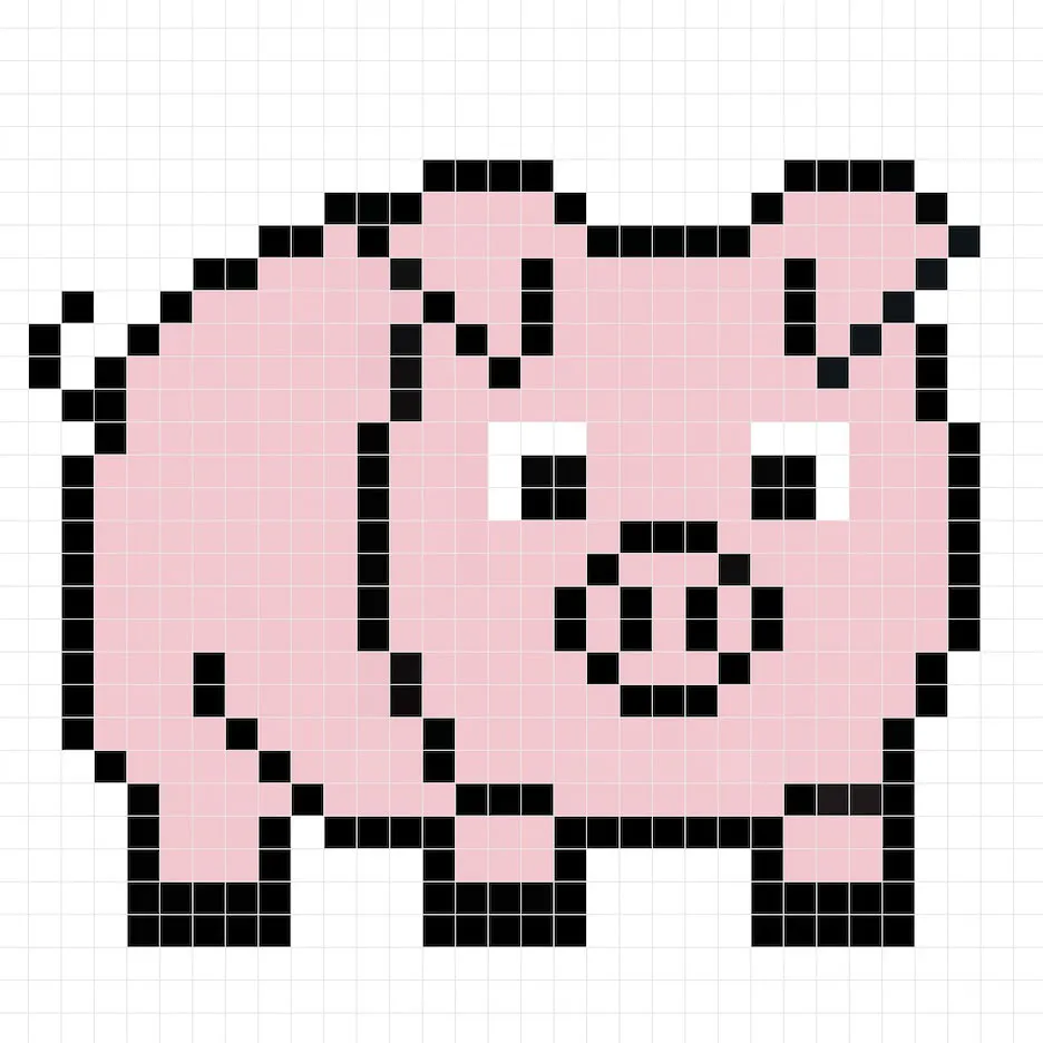 Cochon en pixel art simple avec des couleurs unies