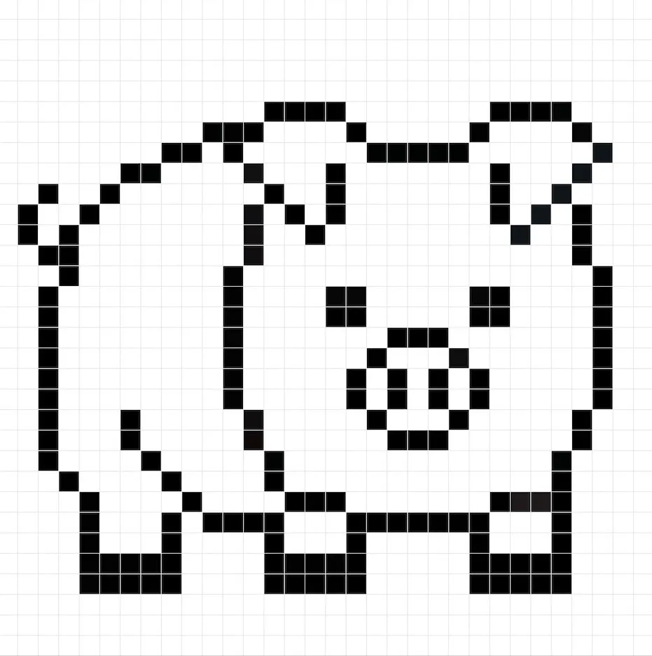 Un contour de la grille de Cochon en pixel art similaire à un tableau