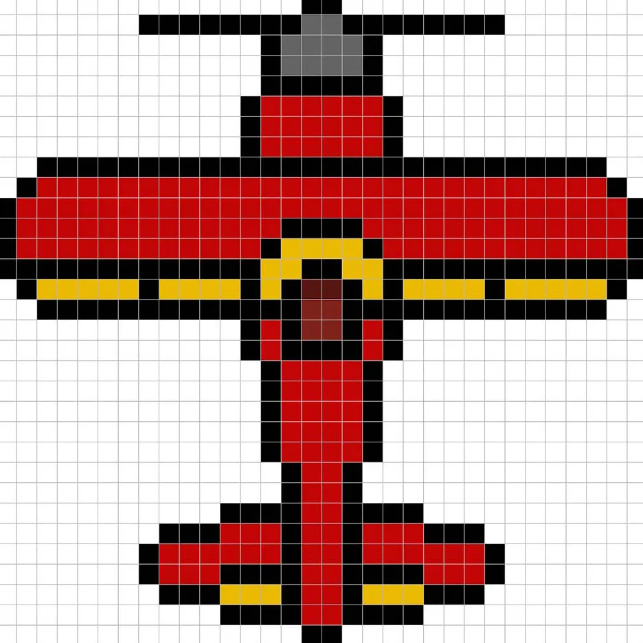 Avión simple en pixel art con colores sólidos