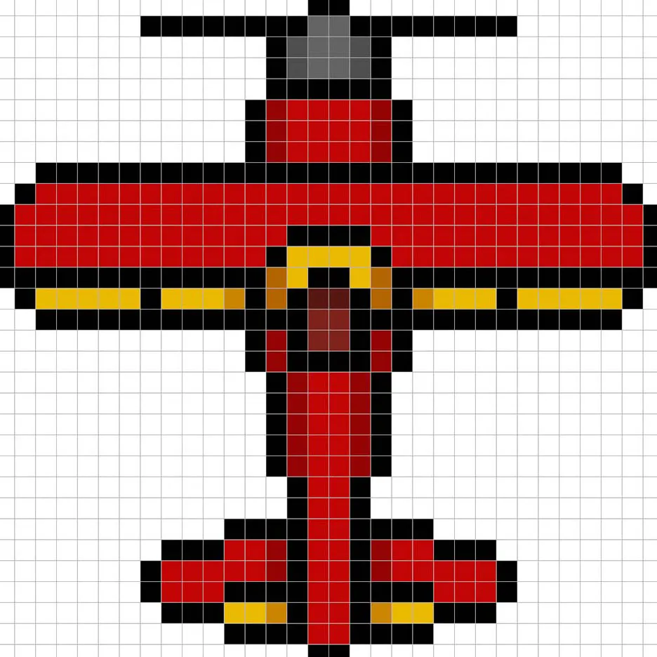 Avión en pixel art 32x32 con sombras para dar profundidad al avión