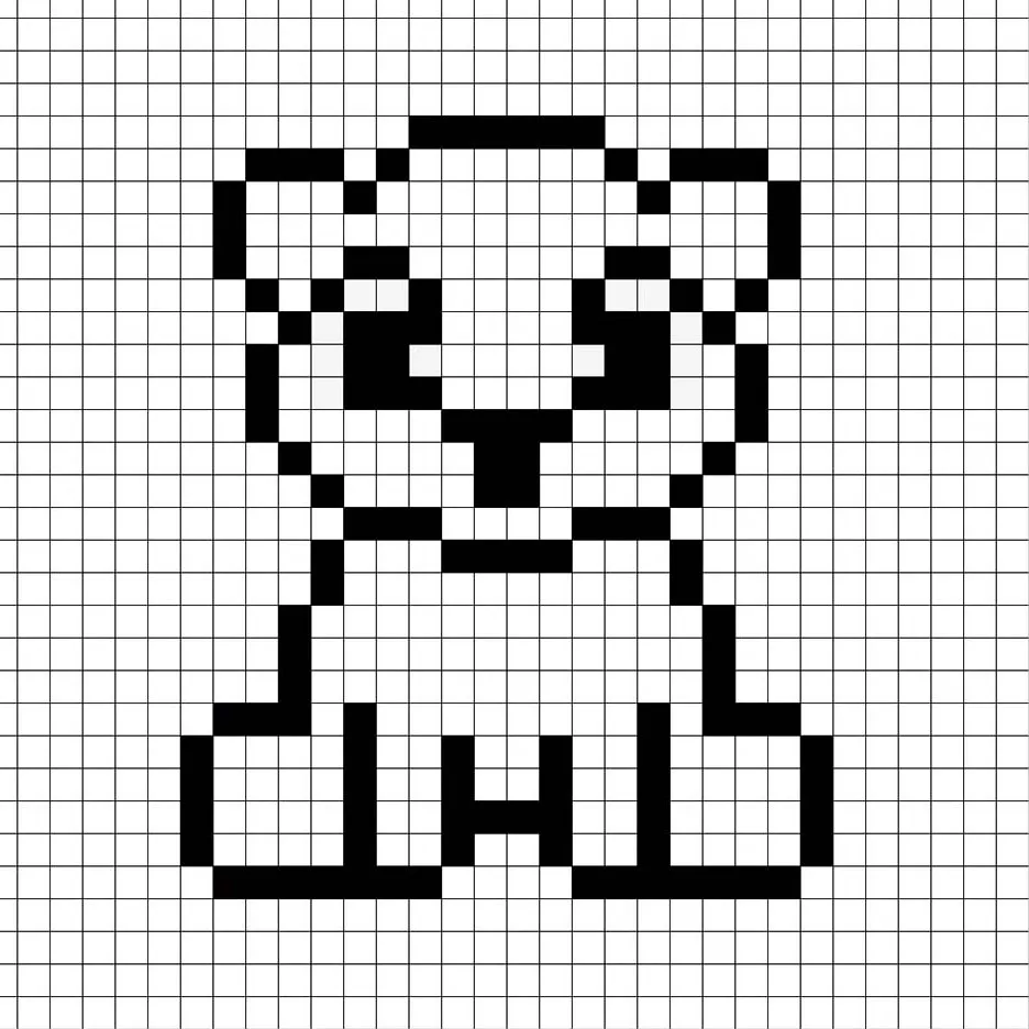 Contorno de la cuadrícula del oso polar en pixel art similar a una hoja de cálculo