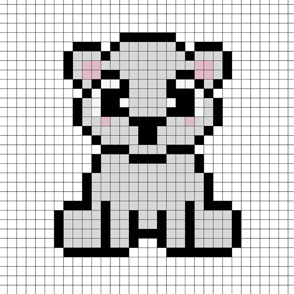 Oso polar en pixel art simple con colores sólidos