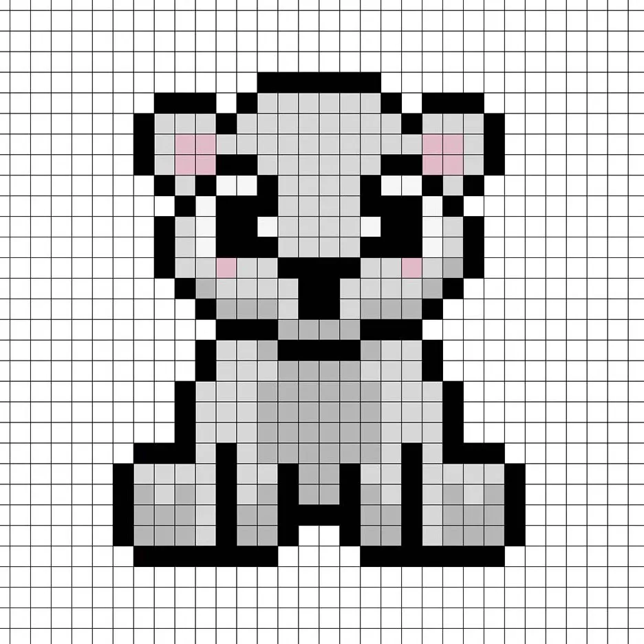 Oso polar en pixel art de 32x32 con sombras para darle profundidad al oso polar