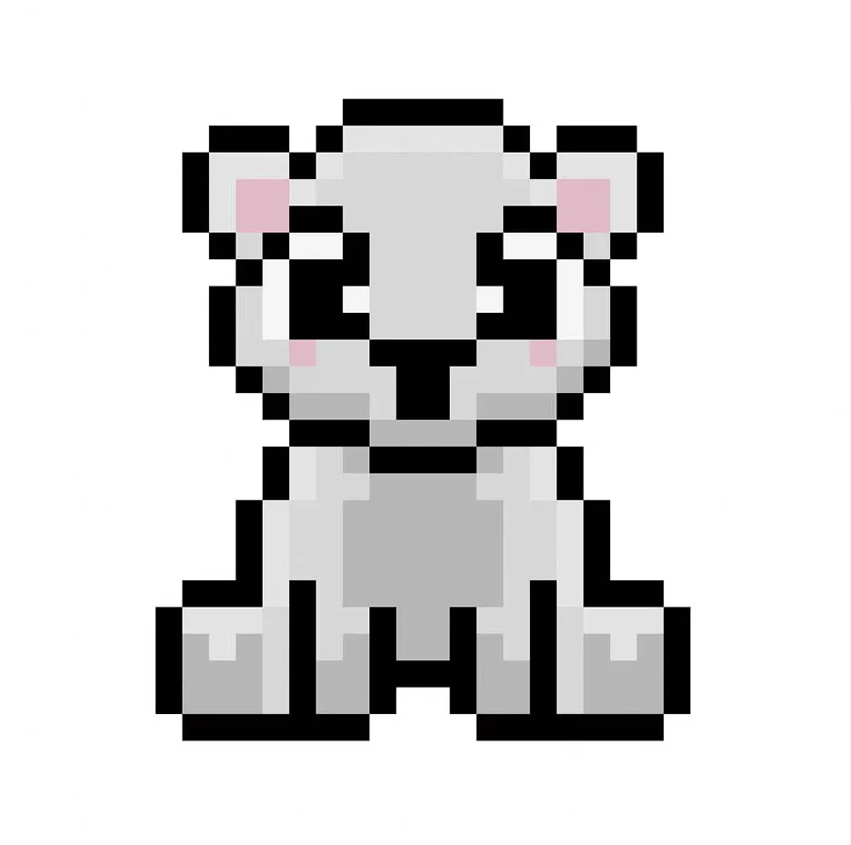 Oso polar kawaii en pixel art sobre un fondo transparente