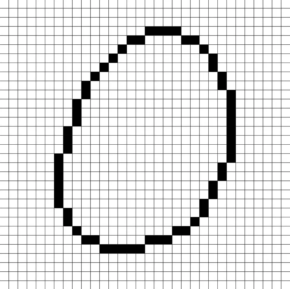 An outline of the pixel art potato grid similar to a spreadsheet