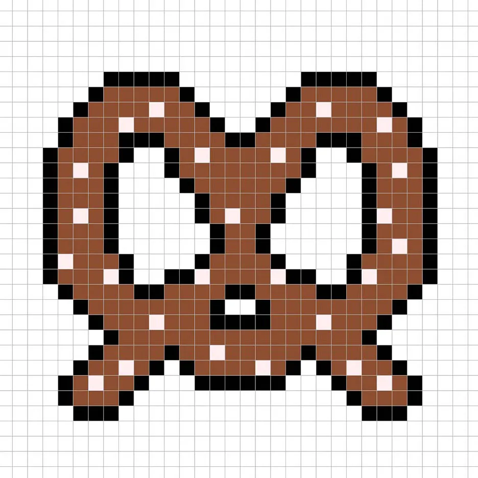 Simple pixel art pretzel with solid colors