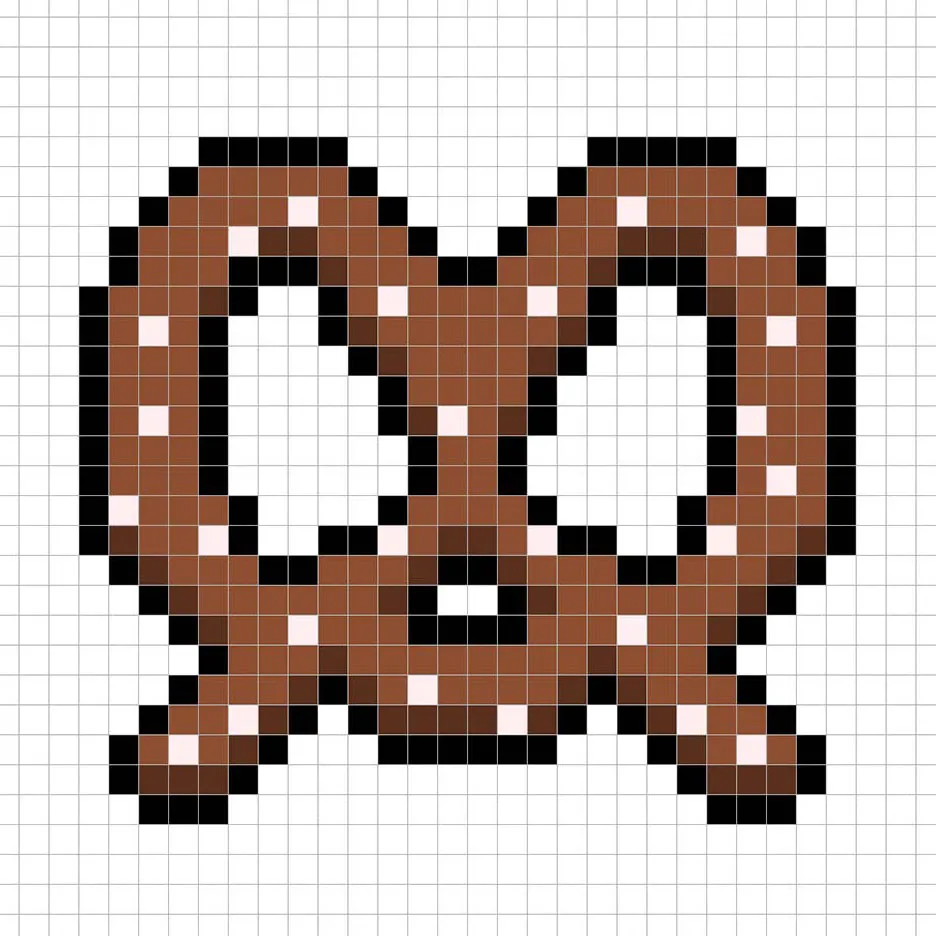 32x32 Pixel art pretzel with shadows to give depth to the pretzel