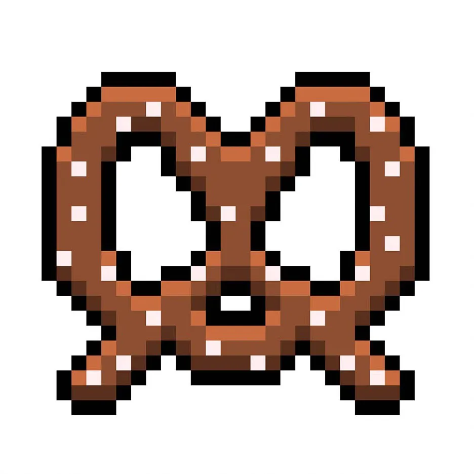 Kawaii pixel art pretzel on a transparent background