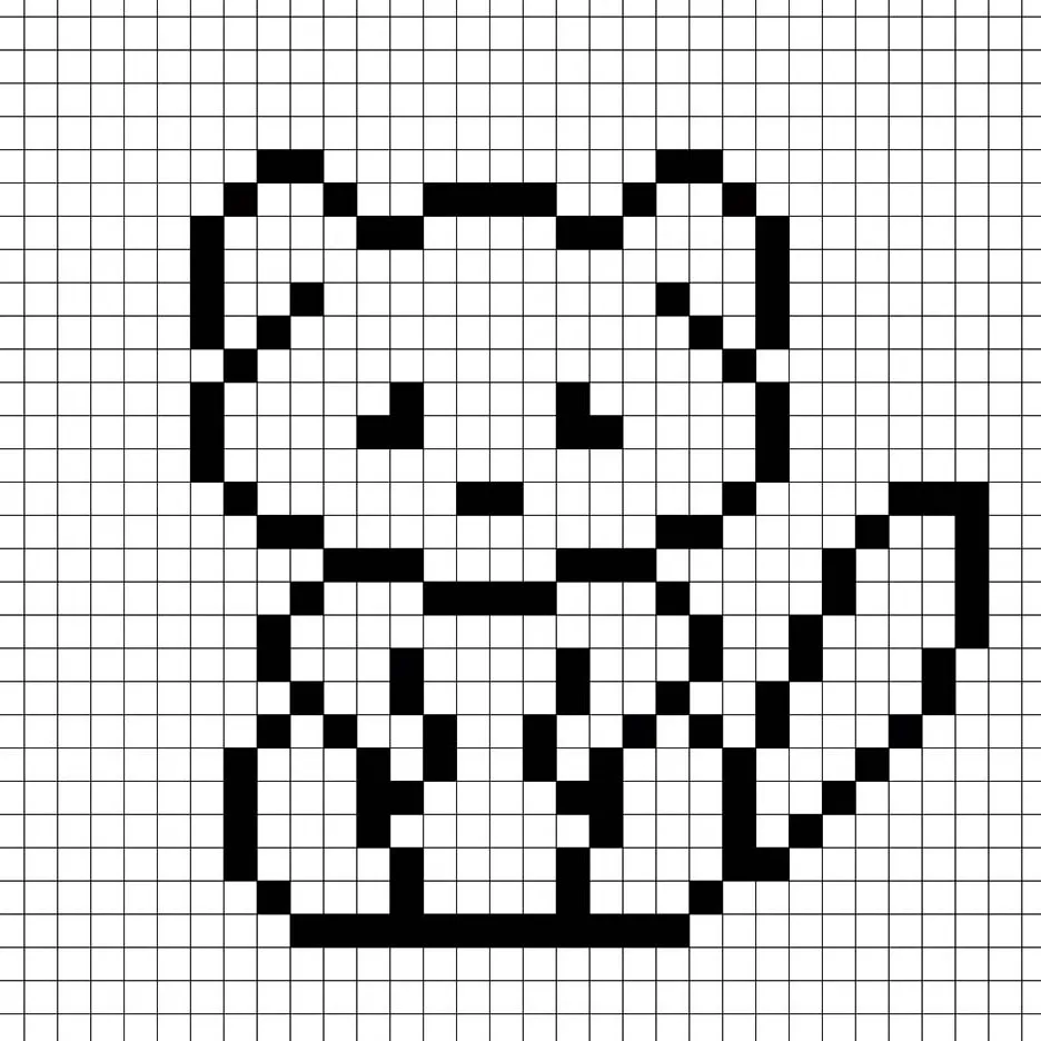 Ein Umriss des Pixel-Art-Waschbären-Rasters, ähnlich wie ein Spreadsheet