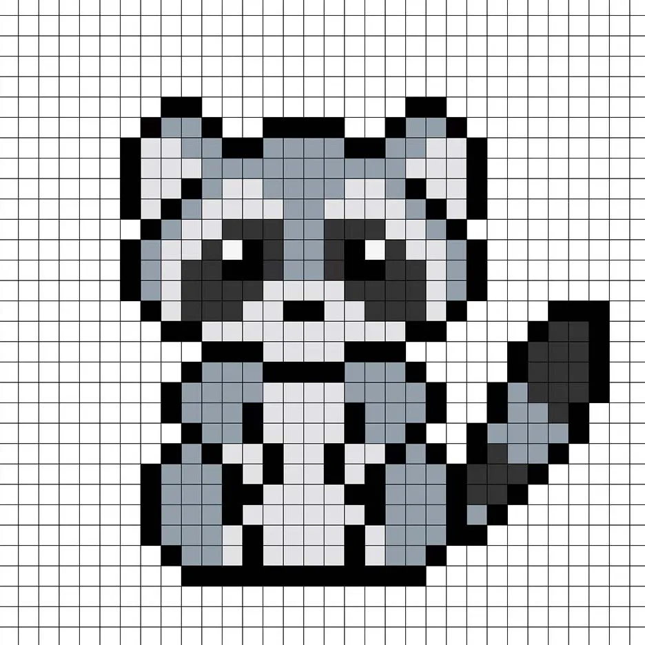 Simple pixel art raccoon with solid colors