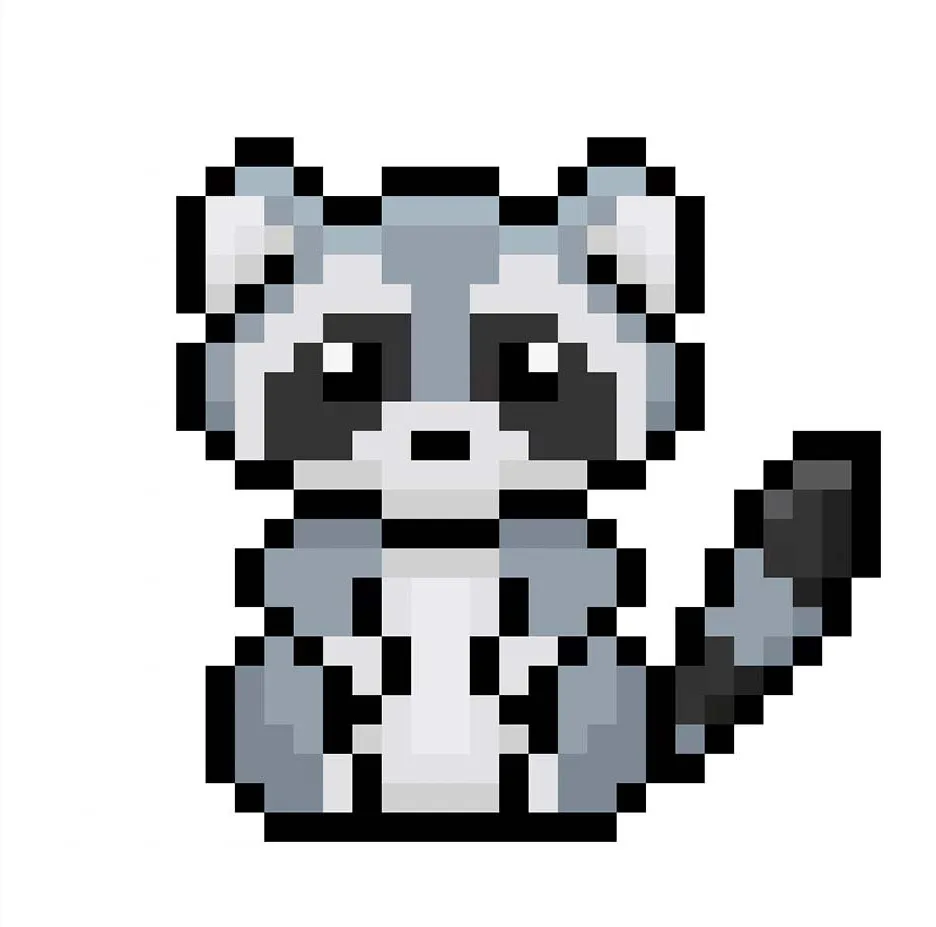 Kawaii pixel art raccoon on a transparent background