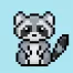 Cute Pixel Art raccoon on Blue Background