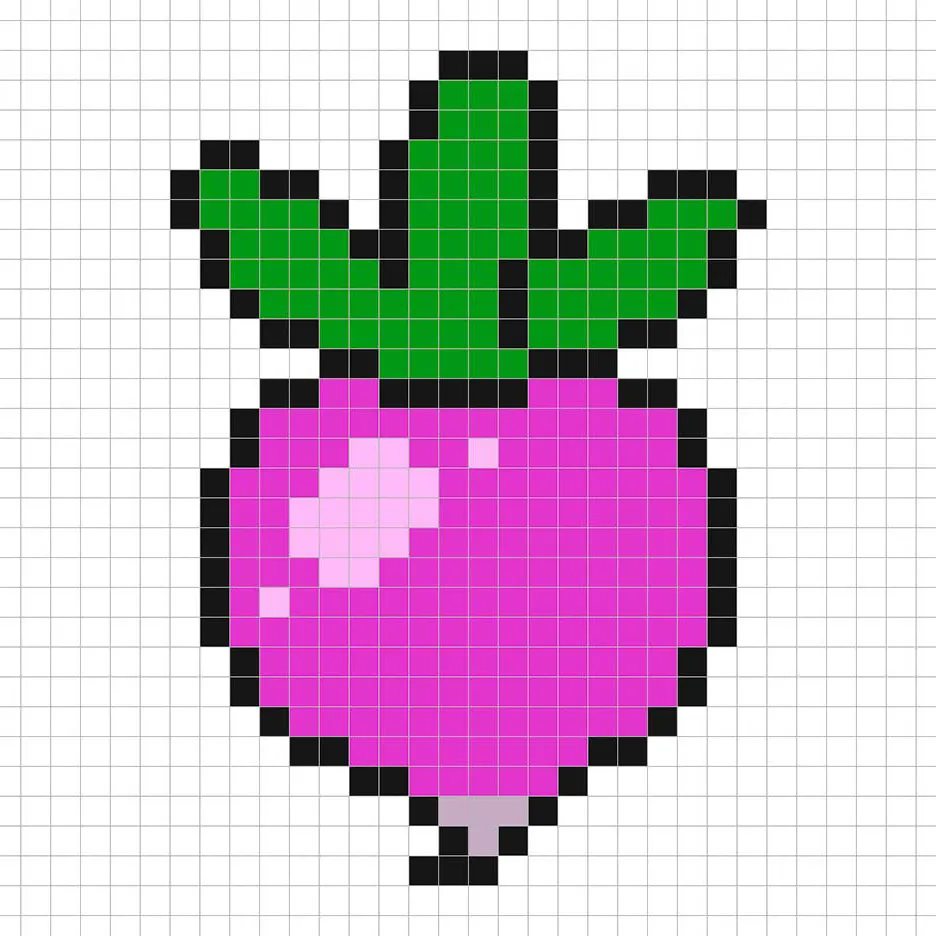 Rábano en pixel art simple con colores sólidos