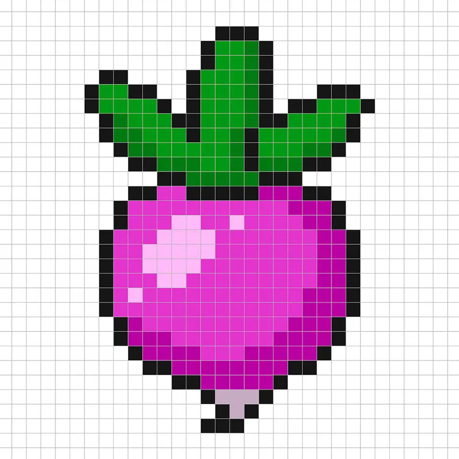 Rábano en pixel art con sombras para dar profundidad