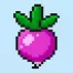 Cute Pixel Art radish on Blue Background