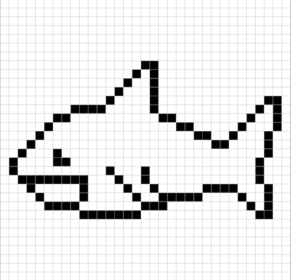 Un contour de la grille de Requin en pixel art similaire à un tableau