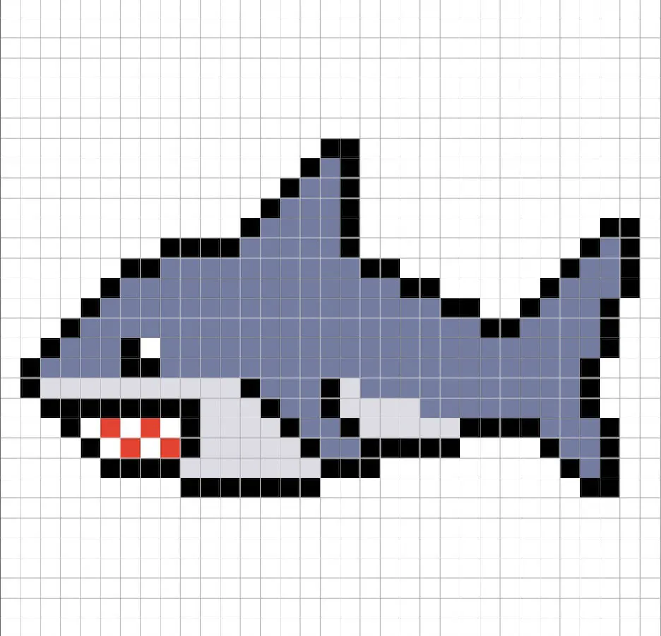 Requin en pixel art simple avec des couleurs unies