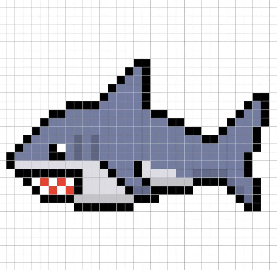 Requin en pixel art 32x32 avec des ombres pour donner de la profondeur à le Requin