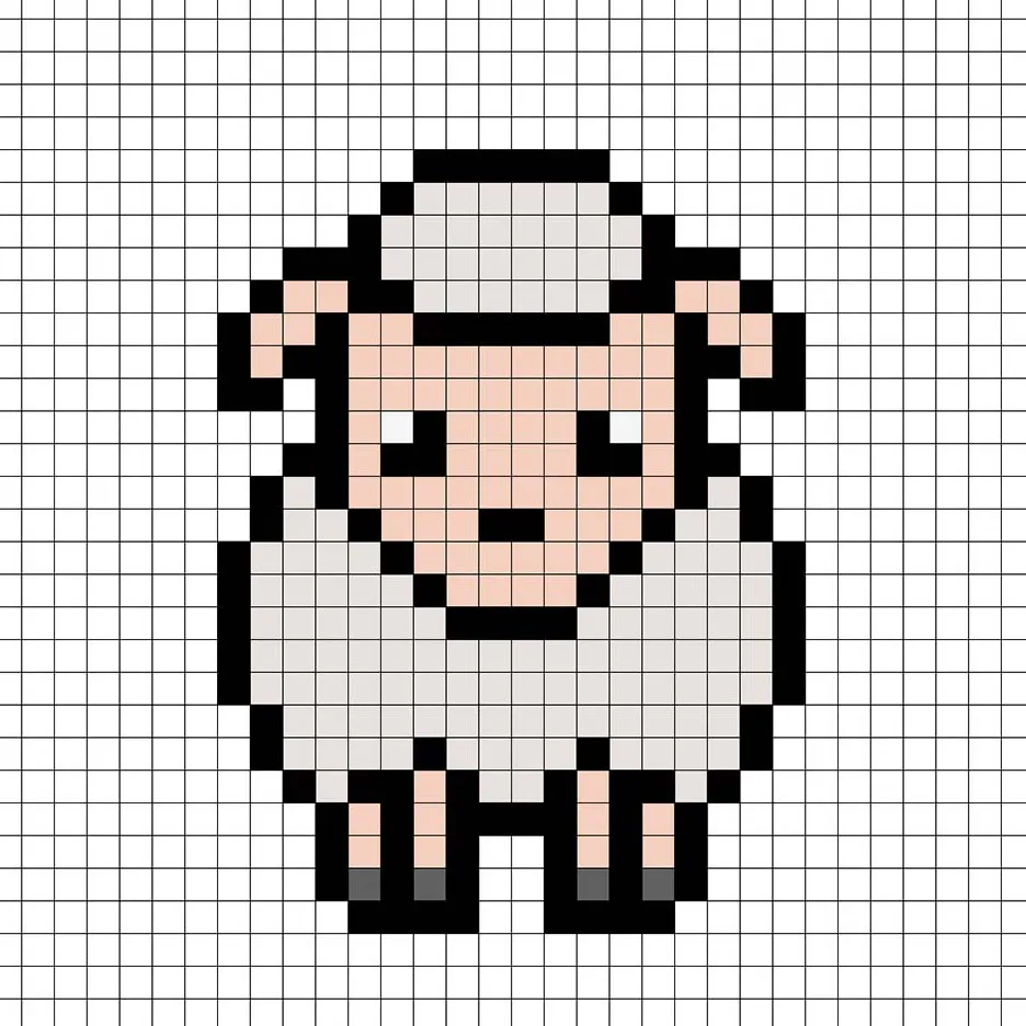 Oveja en pixel art simple con colores sólidos