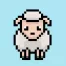 Cute Pixel Art sheep on Blue Background