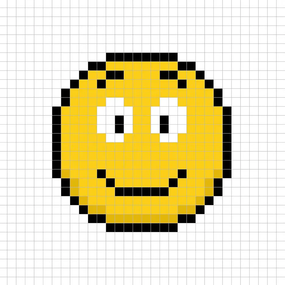 32x32 Pixel art smiley with shadows to give depth to the smiley