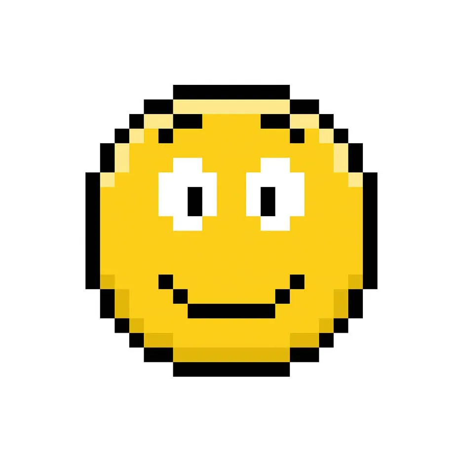 Kawaii pixel art smiley on a transparent background