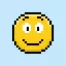 Cute Pixel Art smiley on Blue Background