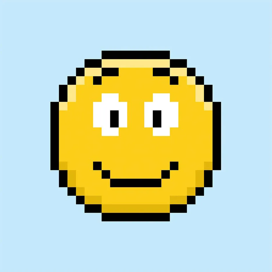 Cute Pixel Art smiley on Blue Background