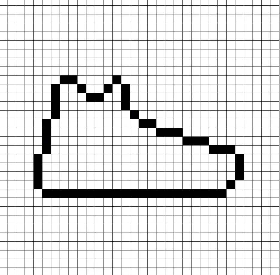 An outline of the pixel art sneaker grid similar to a spreadsheet