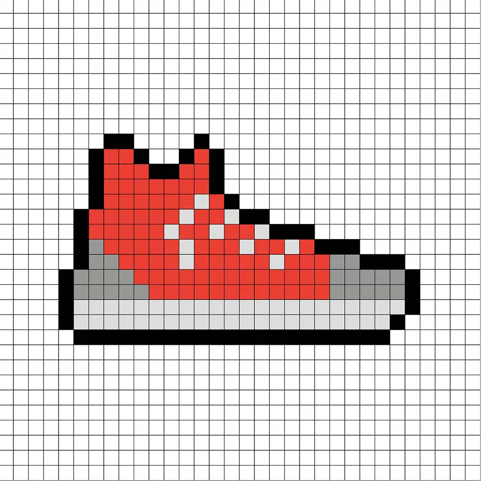 Zapatilla en pixel art simple con colores sólidos