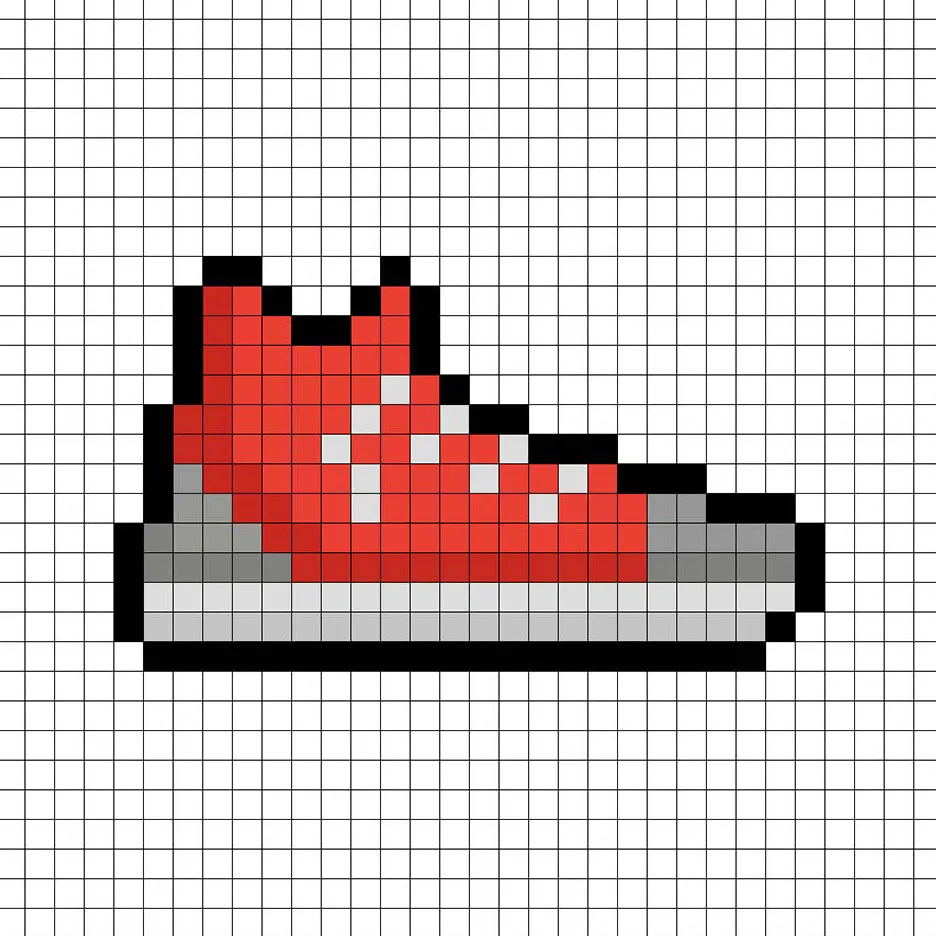 Zapatilla en pixel art de 32x32 píxeles con sombras para dar profundidad a la Zapatilla.