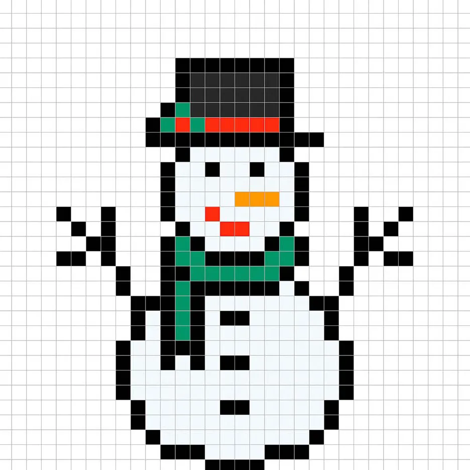 Simple pixel art snowman with solid colors