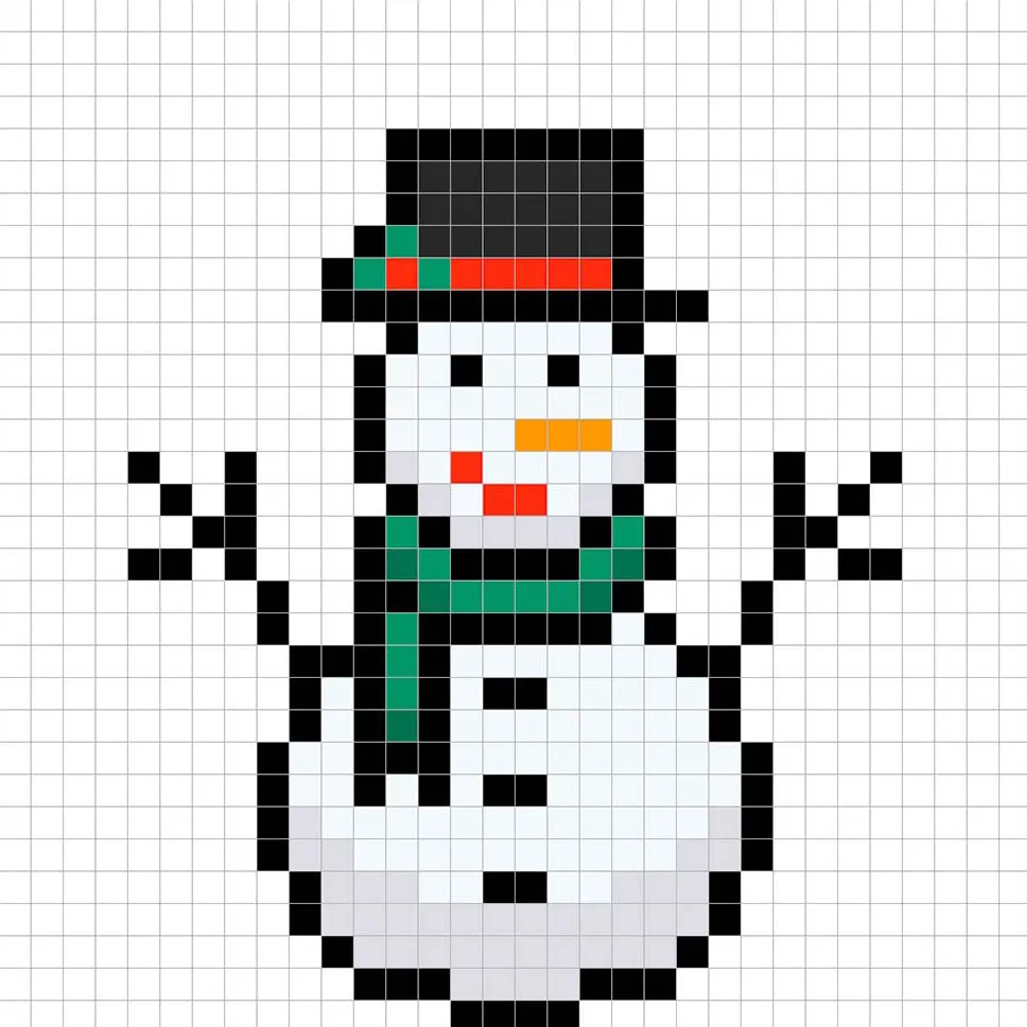 32x32 Pixel art snowman with shadows to give depth to the snowman